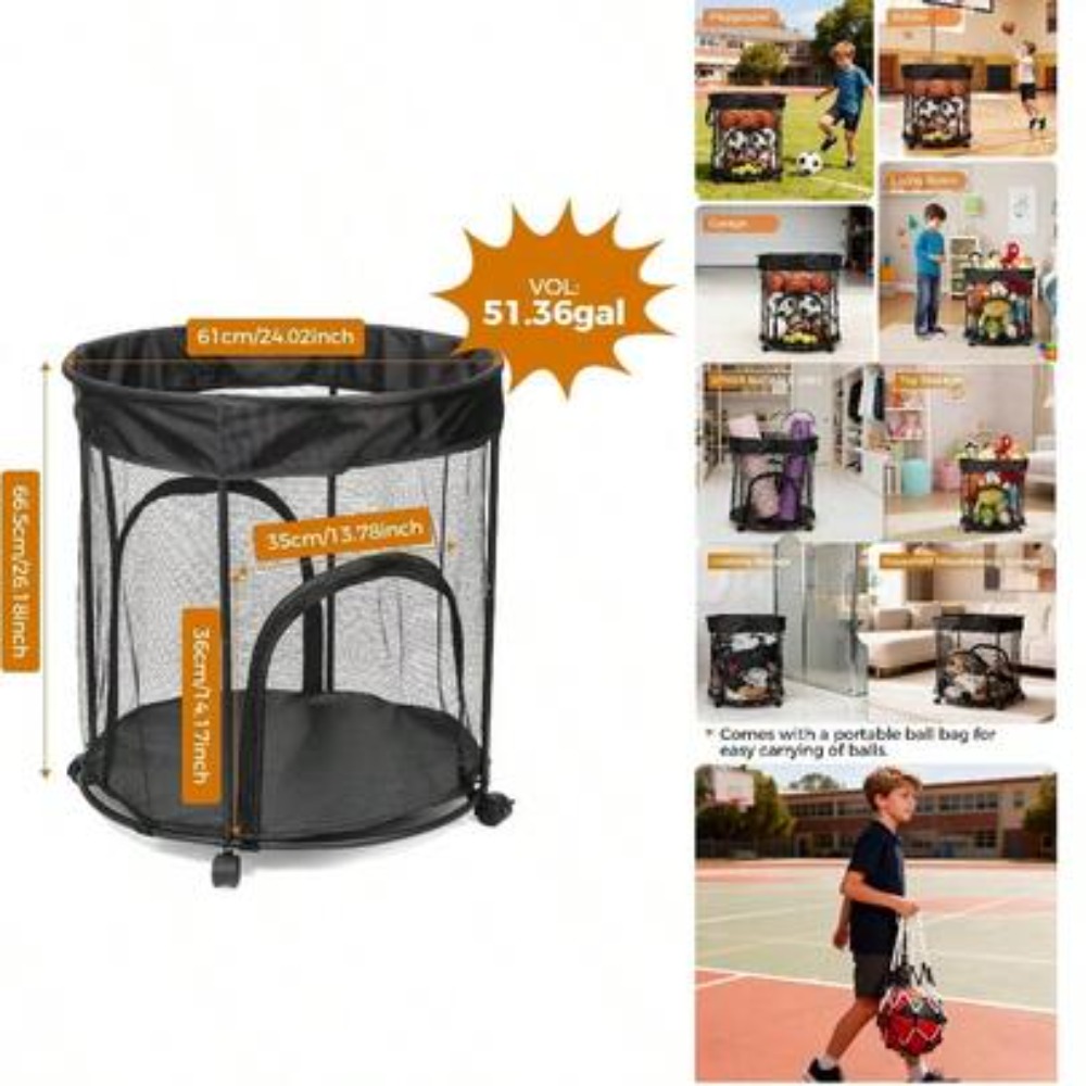 Sports Equipment Cart On Wheels - Troli Penyimpanan Bola Beroda Kapasitas 51,36